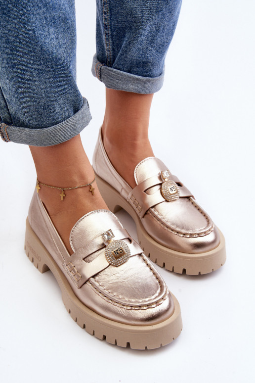 Pelle scarpe Mocassini con ornamenti CheBello 4291 colore dorato Pelle scarpe Mocassini con ornamenti CheBello 4291 colore dorato