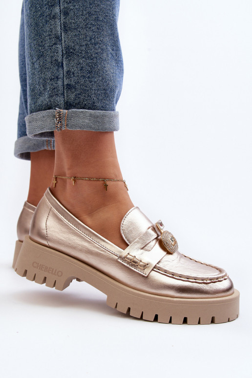 Pelle scarpe Mocassini con ornamenti CheBello 4291 colore dorato Pelle scarpe Mocassini con ornamenti CheBello 4291 colore dorato