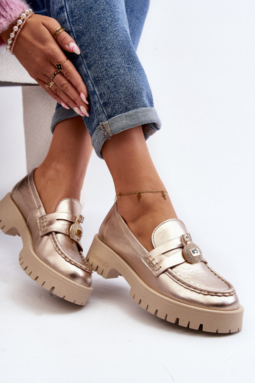 Pelle scarpe Mocassini con ornamenti CheBello 4291 colore dorato Pelle scarpe Mocassini con ornamenti CheBello 4291 colore dorato