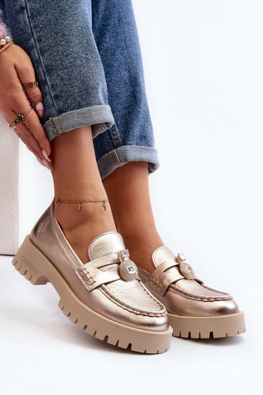 Pelle scarpe Mocassini con ornamenti CheBello 4291 colore dorato Pelle scarpe Mocassini con ornamenti CheBello 4291 colore dorato