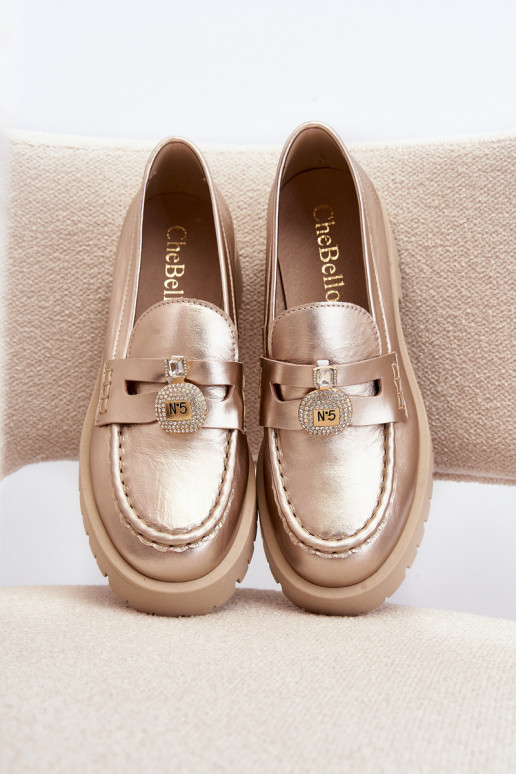 Pelle scarpe Mocassini con ornamenti CheBello 4291 colore dorato Pelle scarpe Mocassini con ornamenti CheBello 4291 colore dorato