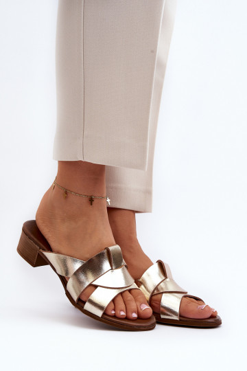 Zazoo 40236 Pantofole in pelle Femminile Con tacco basso colore dorato 2