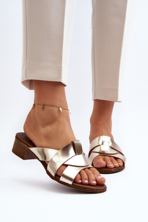 Zazoo 40236 Pantofole in pelle Femminile Con tacco basso colore dorato Zazoo 40236 Pantofole in pelle Femminile Con tacco basso colore dorato