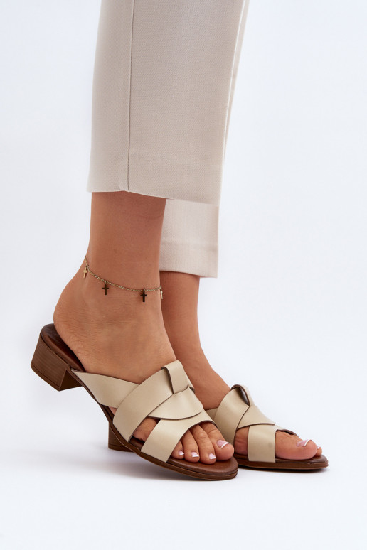 Zazoo 40236 Pantofole in pelle Femminile Con tacco basso beige Zazoo 40236 Pantofole in pelle Femminile Con tacco basso beige