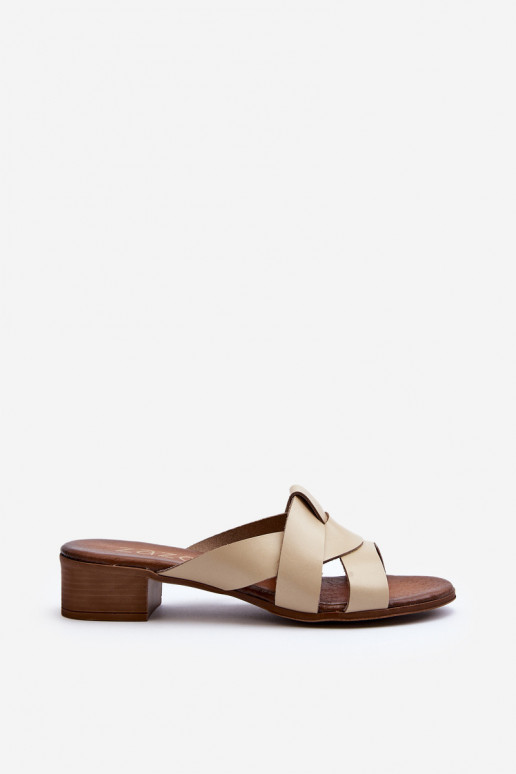 Zazoo 40236 Pantofole in pelle Femminile Con tacco basso beige Zazoo 40236 Pantofole in pelle Femminile Con tacco basso beige