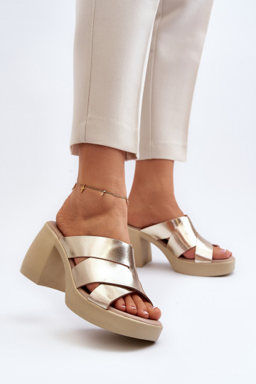 Pantofole in pelle Zazoo 40373 color oro