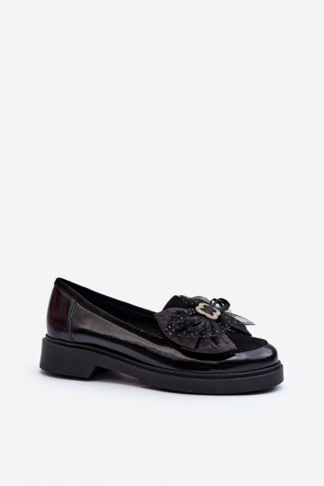 Femminile Mocassini laccati con nastri Laura Messi 2786 colore nero