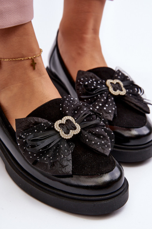 Femminile Mocassini laccati con nastri Laura Messi 2786 colore nero Femminile Mocassini laccati con nastri Laura Messi 2786 colore nero