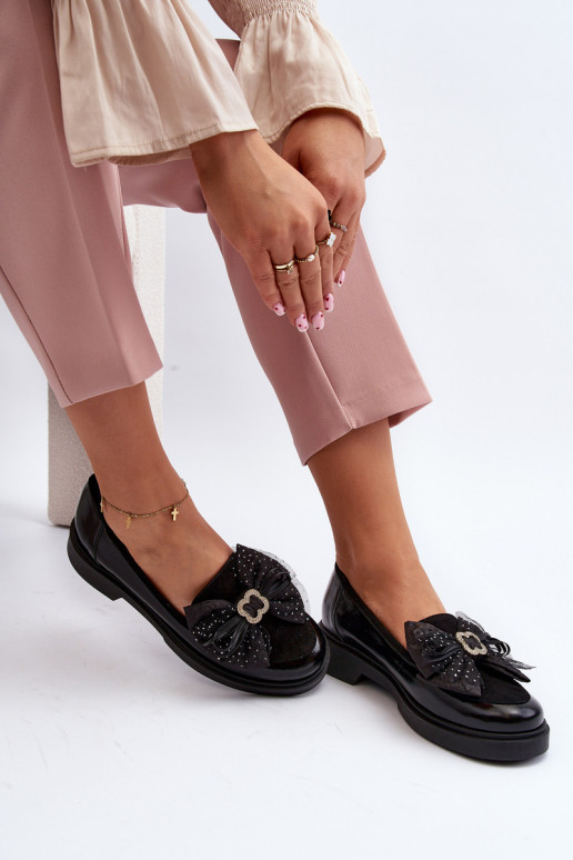 Femminile Mocassini laccati con nastri Laura Messi 2786 colore nero Femminile Mocassini laccati con nastri Laura Messi 2786 colore nero