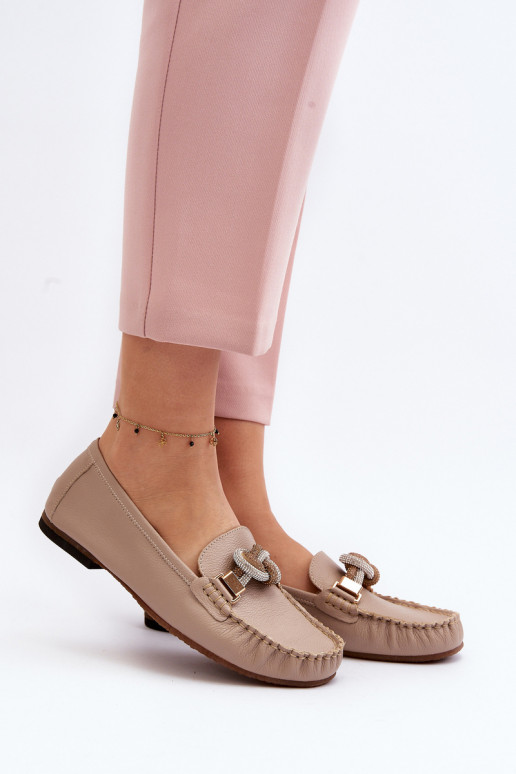 Pelle mocassini da donna con ornamenti Laura Messi 2761 beige Pelle mocassini da donna con ornamenti Laura Messi 2761 beige
