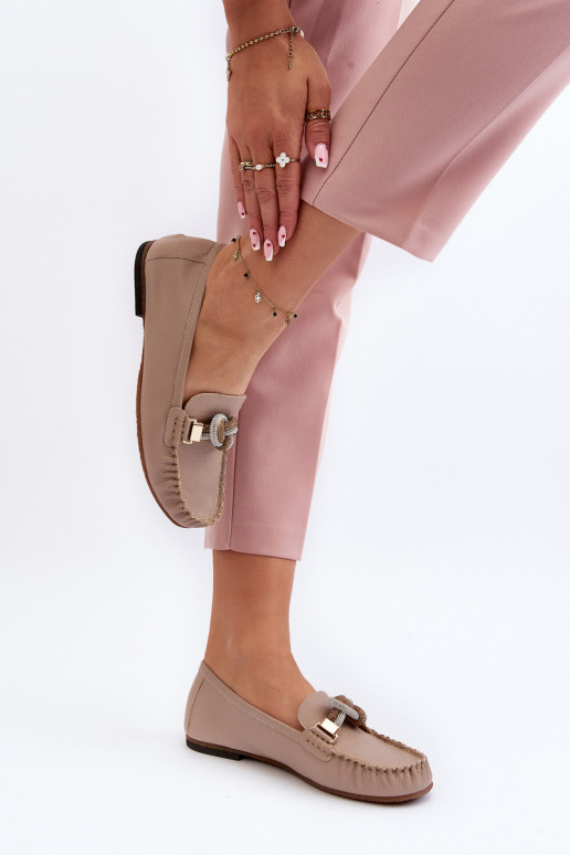 Pelle mocassini da donna con ornamenti Laura Messi 2761 beige Pelle mocassini da donna con ornamenti Laura Messi 2761 beige