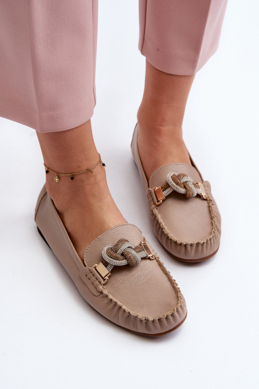 Pelle mocassini da donna con ornamenti Laura Messi 2761 beige Pelle mocassini da donna con ornamenti Laura Messi 2761 beige