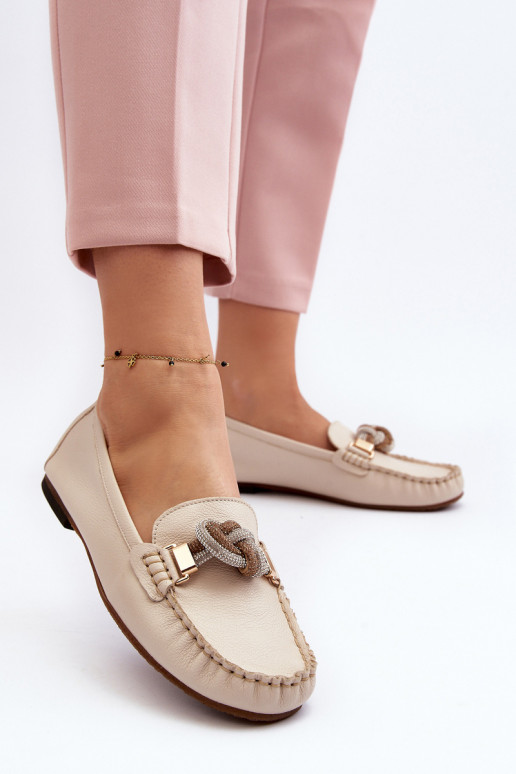 Pelle mocassini da donna con ornamenti Laura Messi 2761 colore avorio Pelle mocassini da donna con ornamenti Laura Messi 2761 colore avorio