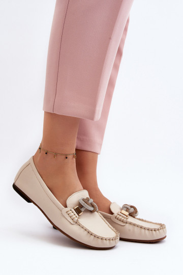 Pelle mocassini da donna con ornamenti Laura Messi 2761 colore avorio 2