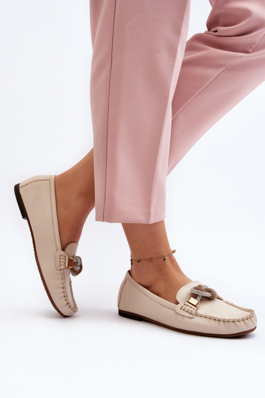 Pelle mocassini da donna con ornamenti Laura Messi 2761 colore avorio Pelle mocassini da donna con ornamenti Laura Messi 2761 colore avorio