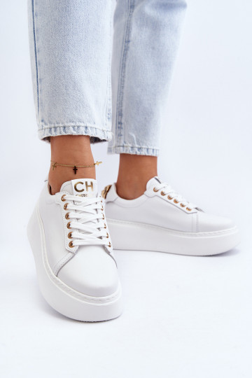 Scarpe sportive in pelle con platform CheBello 4367 bianche