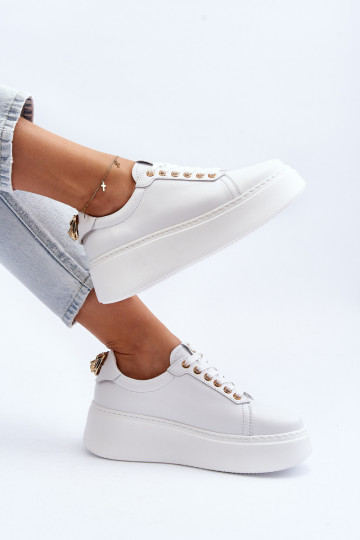 Scarpe sportive in pelle con platform CheBello 4367 bianche 2