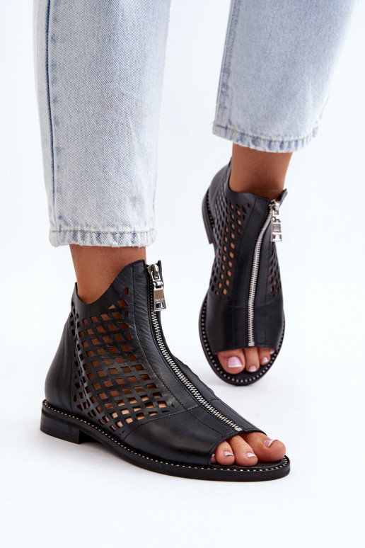 Zazoo 977/L Pelle Sandali traforati Al Castello colore nero Zazoo 977/L Pelle Sandali traforati Al Castello colore nero