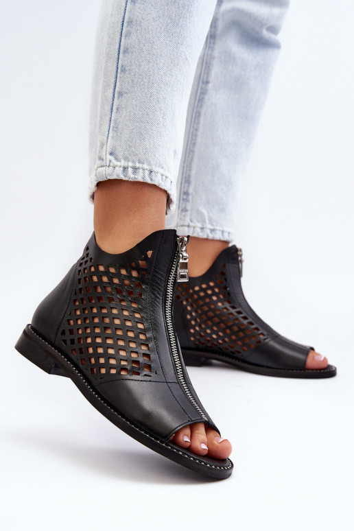 Zazoo 977/L Pelle Sandali traforati Al Castello colore nero Zazoo 977/L Pelle Sandali traforati Al Castello colore nero