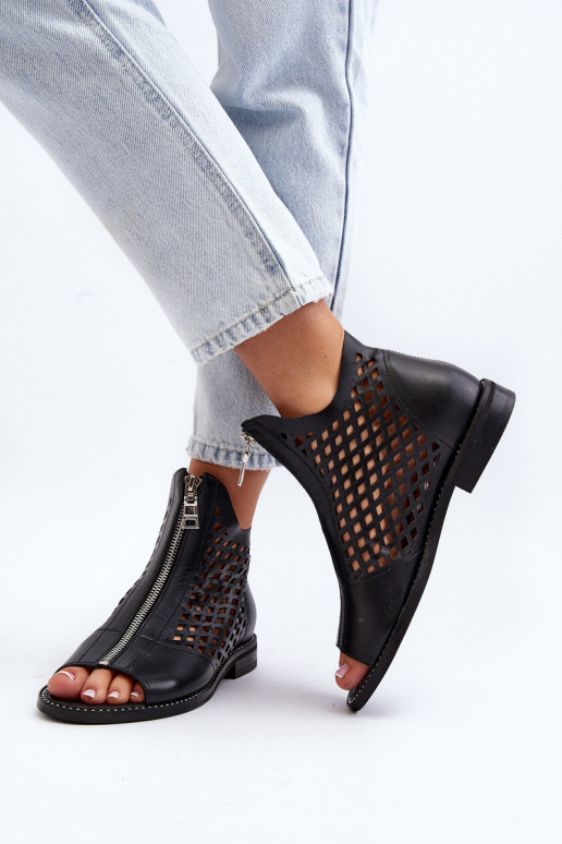 Zazoo 977/L Pelle Sandali traforati Al Castello colore nero Zazoo 977/L Pelle Sandali traforati Al Castello colore nero