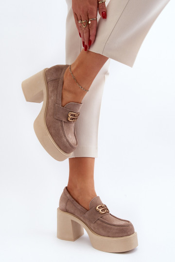 Scarpe in suede con tacco Zazoo 20170 color sabbia 2