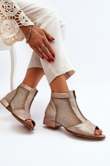 Pelle Stivali da donna con tacchi larghiOdkrytymi Palcami Deveciejka 06413-25 colore dorato 2