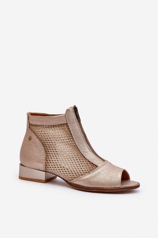 Pelle Stivali da donna con tacchi larghiOdkrytymi Palcami Deveciejka 06413-25 colore dorato Pelle Stivali da donna con tacchi larghiOdkrytymi Palcami Deveciejka 06413-25 colore dorato