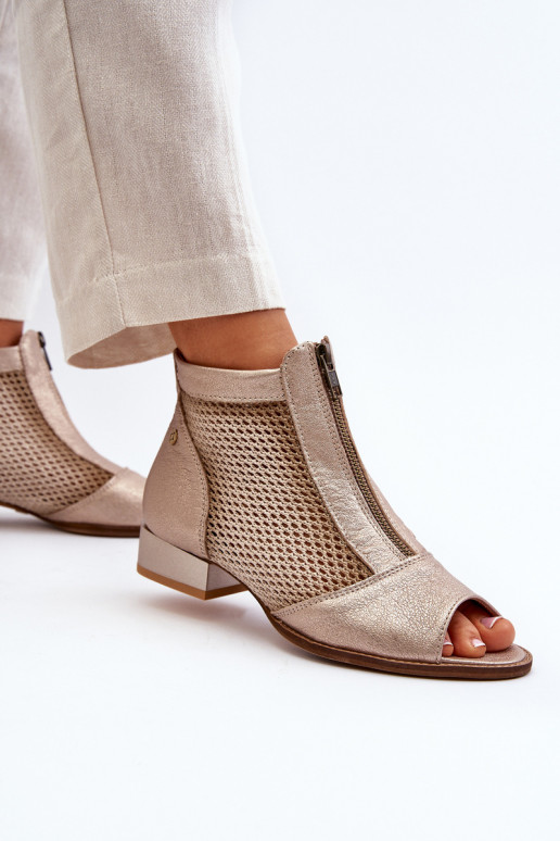 Pelle Stivali da donna con tacchi larghiOdkrytymi Palcami Deveciejka 06413-25 colore dorato Pelle Stivali da donna con tacchi larghiOdkrytymi Palcami Deveciejka 06413-25 colore dorato