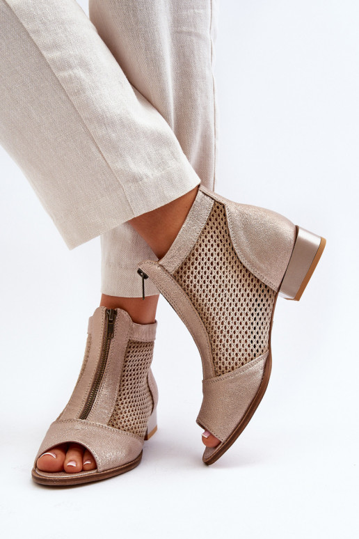 Pelle Stivali da donna con tacchi larghiOdkrytymi Palcami Deveciejka 06413-25 colore dorato Pelle Stivali da donna con tacchi larghiOdkrytymi Palcami Deveciejka 06413-25 colore dorato