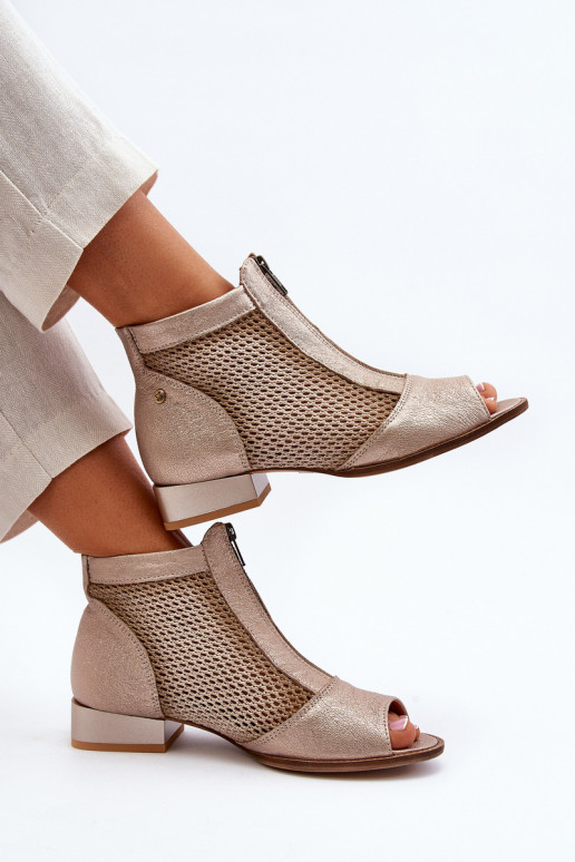 Pelle Stivali da donna con tacchi larghiOdkrytymi Palcami Deveciejka 06413-25 colore dorato Pelle Stivali da donna con tacchi larghiOdkrytymi Palcami Deveciejka 06413-25 colore dorato