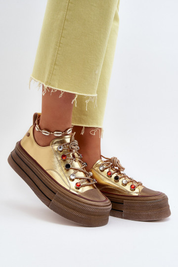 Scarpe da donna con una piattaforma GOE NN2N4055 colore dorato 2