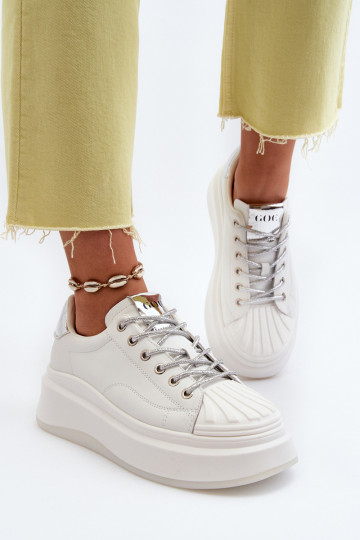 Scarpe sportive in pelle con platform per donne GOE NN2N4033 bianche