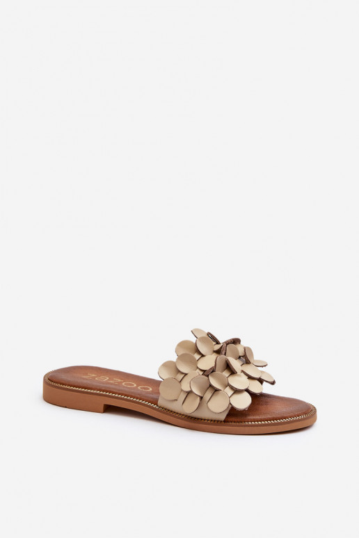 Zazoo 40381 Femminile Pantofole in pelle con tacchi larghi beige Zazoo 40381 Femminile Pantofole in pelle con tacchi larghi beige