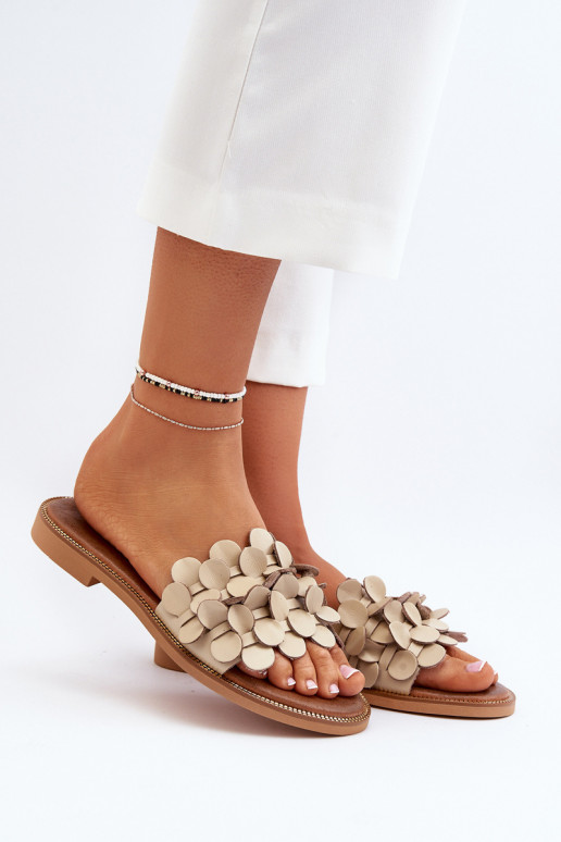 Zazoo 40381 Femminile Pantofole in pelle con tacchi larghi beige Zazoo 40381 Femminile Pantofole in pelle con tacchi larghi beige