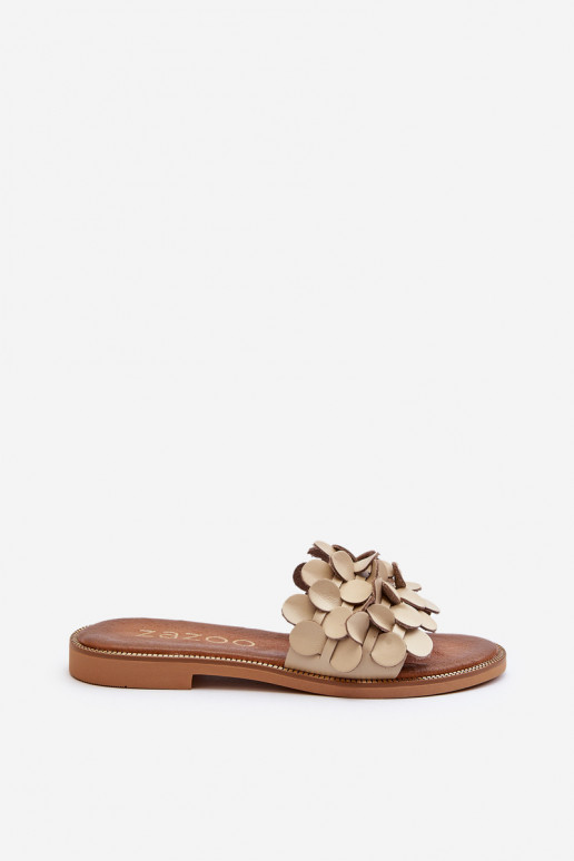 Zazoo 40381 Femminile Pantofole in pelle con tacchi larghi beige Zazoo 40381 Femminile Pantofole in pelle con tacchi larghi beige