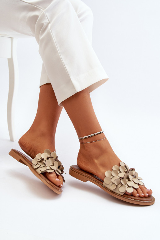 Zazoo 40381 Femminile Pantofole in pelle con tacchi larghi beige Zazoo 40381 Femminile Pantofole in pelle con tacchi larghi beige