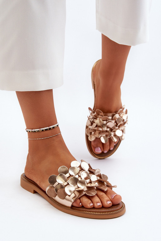 Zazoo 40381 Femminile Pantofole in pelle con tacchi larghi colore dorato Zazoo 40381 Femminile Pantofole in pelle con tacchi larghi colore dorato