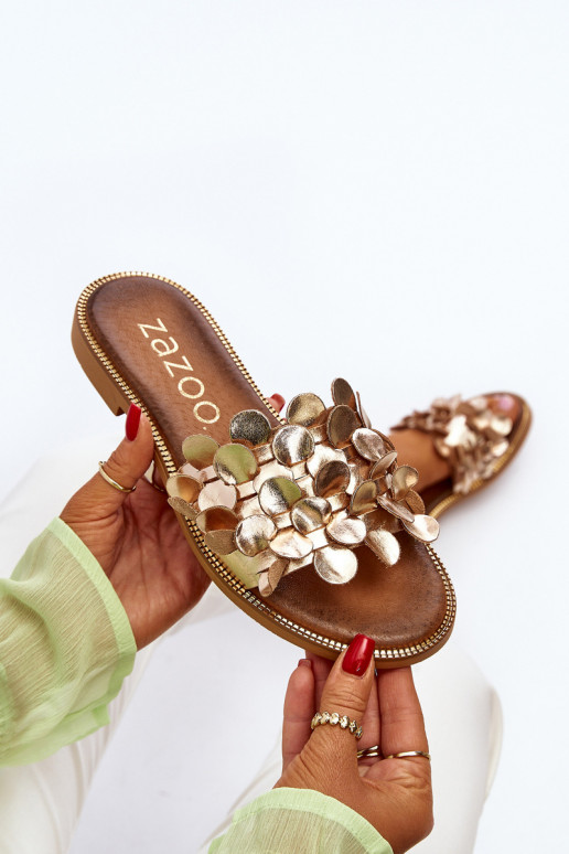 Zazoo 40381 Femminile Pantofole in pelle con tacchi larghi colore dorato Zazoo 40381 Femminile Pantofole in pelle con tacchi larghi colore dorato