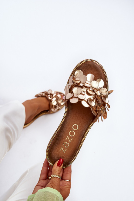 Zazoo 40381 Femminile Pantofole in pelle con tacchi larghi colore dorato Zazoo 40381 Femminile Pantofole in pelle con tacchi larghi colore dorato