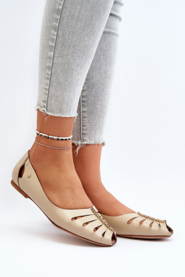 Ballerine in pelle naturale comode per donne Zazoo 10009 color sabbia