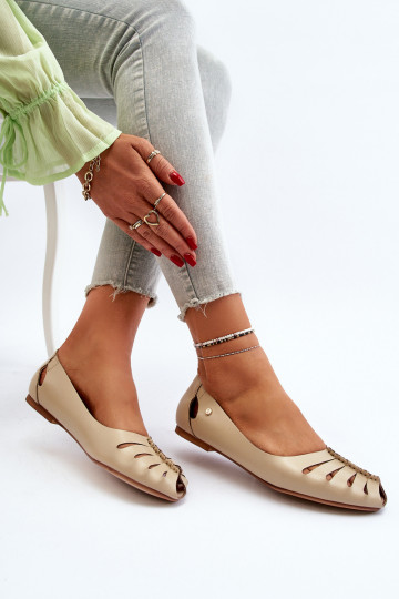 Ballerine in pelle naturale comode per donne Zazoo 10009 color sabbia 2