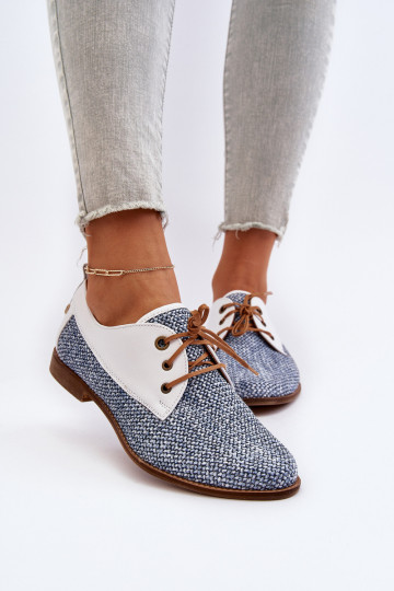 Pelle scarpe Femminile con tacchi larghi Deveciejka 06461-17 colore blu