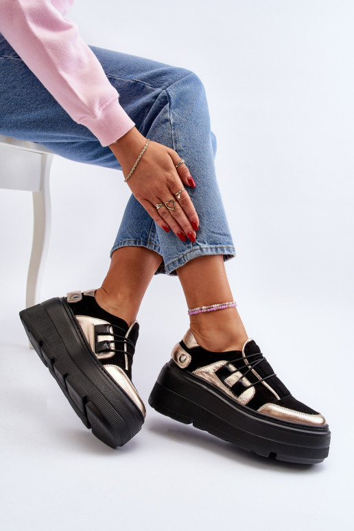 Zazoo 1833 Scarpe modello sneakers Femminile Pelle con suole massicce alla moda colore nero Zazoo 1833 Scarpe modello sneakers Femminile Pelle con suole massicce alla moda colore nero