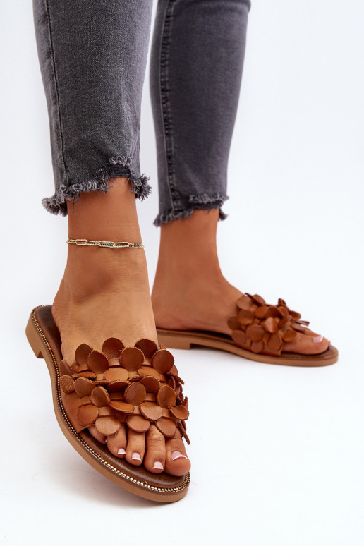 Zazoo 40381 Femminile Pantofole in pelle con tacchi larghi colore marrone Zazoo 40381 Femminile Pantofole in pelle con tacchi larghi colore marrone