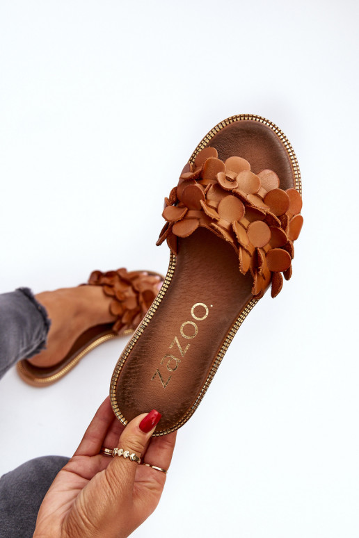 Zazoo 40381 Femminile Pantofole in pelle con tacchi larghi colore marrone Zazoo 40381 Femminile Pantofole in pelle con tacchi larghi colore marrone