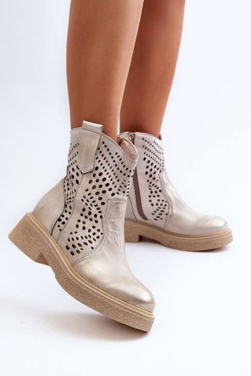 Zazoo 3470 Pelle Stivali da donna con tacchi larghi con elementi traforati colore dorato Pulito Zazoo 3470 Pelle Stivali da donna con tacchi larghi con elementi traforati colore dorato Pulito