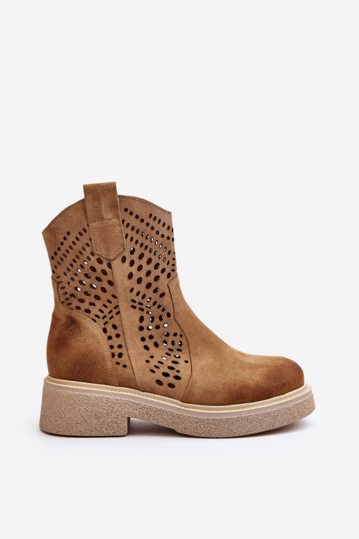 Zazoo 3470 Scarpe scamosciate Femminile con tacchi larghi con elementi traforati beige Zazoo 3470 Scarpe scamosciate Femminile con tacchi larghi con elementi traforati beige