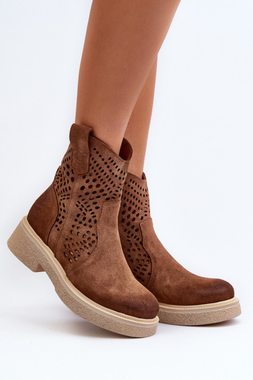 Zazoo 3470 Scarpe scamosciate Femminile con tacchi larghi con elementi traforati colore marrone