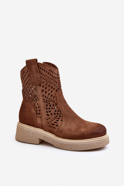 Zazoo 3470 Scarpe scamosciate Femminile con tacchi larghi con elementi traforati colore marrone