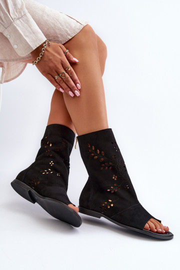 Zazoo 3437 Sandali in suede neri con stivaletti 2